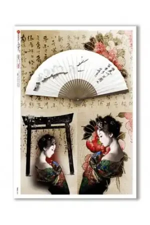PAPEL ARROZ PAPERDESIGNS A3 GEISHA Y ABANICO Precio Bajo