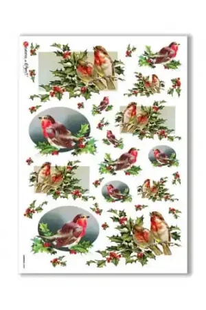 Precio Reducido PAPEL ARROZ PAPERDESIGNS A4 NAVIDAD PÁJAROS Y ACEBO