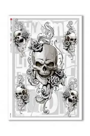 Rebajas PAPEL ARROZ PAPERDESIGNS A4 CALAVERAS Y ROSAS B/N