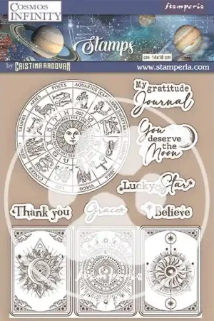 SELLO CAUCHO ALTA DEFINICIÓN STAMPERIA 14x18 COSMOS ZODIACO Precio De Fábrica