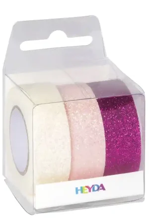 Liquidación WASHI TAPE HEYDA GLITTER ROSA 15 MM x 3 M SET 3