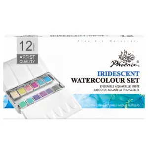 Edición Limitada Caja acuarelas de metal Phoenix, 12 1/2 godets, colores iridiscentes