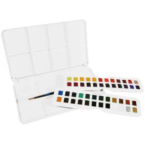 A Buen Precio Caja acuarelas de viaje Daler Rowney Aquafine , 48 medios godets + pincel