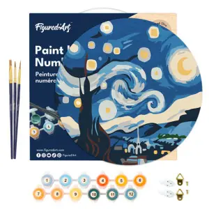 Pintar por números kit en Madera Redondo "Noche estrellada", 30 cm de diámetro, Figured'Art Oferta Flash