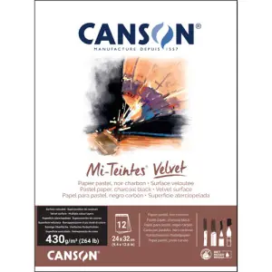 Profesional Bloc Canson Mi-Teintes Velvet, negro, 12h 430g 24x32cm, encolado