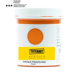 Pintura acrílica Naranja Pirazolona 250 ml. totenart Precio Reducido