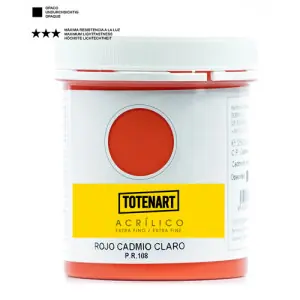 Pintura acrílica Rojo Cadmio Claro 250 ml. totenart Auténtico
