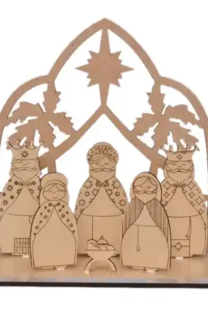 Precio Rebajado SILUETA MADERA NACIMIENTO CON BASE ACRÍLICA 6P 8 CM