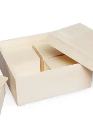 Auténtico CAJA MADERA CON 4 CAJITAS 17x17x8 CM 7x7x4.5 CM
