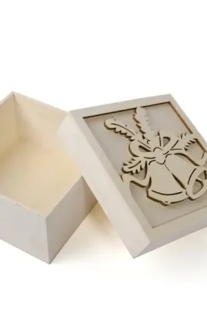 Oferta CAJA MADERA CAMPANAS NAVIDEÑAS CON PLACA 16x16x8 CM