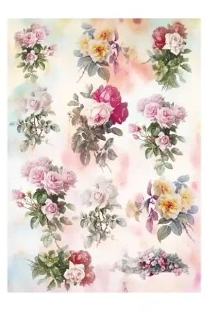 Garantía De Devolución De Dinero PAPEL ARROZ CADENCE Nº273 ROSAS SOBRE FONDO PASTEL 30x41