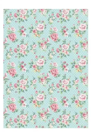 PAPEL DE ARROZ CADENCE FLORECILLAS ROSAS EN FONDO AZUL 30x41 CM Original