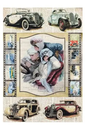 Rebajas PAPEL DE ARROZ CADENCE COCHES VINTAGE 30x41 CM