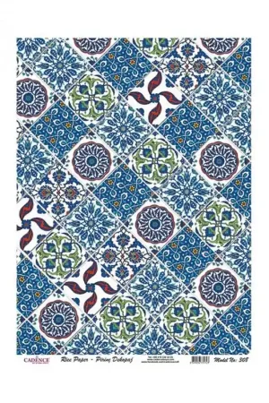 De Moda PAPEL DE ARROZ CADENCE MINI AZULEJOS FLORALES AZULES 30x41 CM