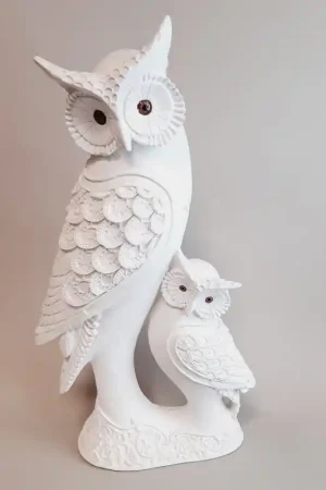 Envío Exprés FIGURA DE ESCAYOLA BUHO CON HIJO 31 CM