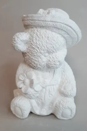 Hecho A Mano FIGURA INFANTIL DE ESCAYOLA OSITA CON FLORES 11CM