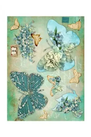Original PAPEL DE ARROZ CADENCE MARIPOSAS TURQUESAS 30x41 CM