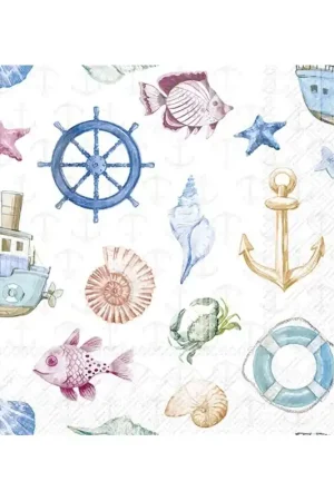 Última Versión PAQUETE 20 SERVILLETAS DE DISEÑO MOTIVOS MARINOS