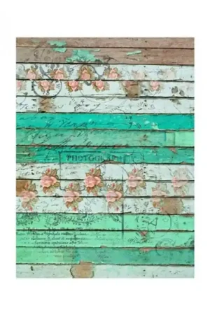 PAPEL DE ARROZ CADENCE LISTONES DE MADERA VERDES CON FLORES 30x41 CM Promoción Exclusiva