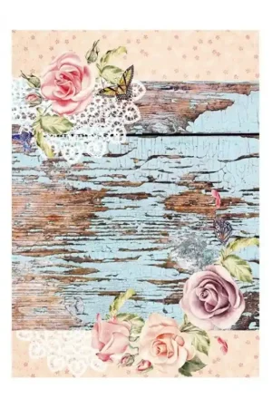 Mejor Precio PAPEL DE ARROZ CADENCE LISTONES DE MADERA AZULES CON ROSAS 30x41 CM