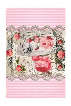 Oferta Limitada PAPEL DE ARROZ CADENCE FLORES Y TEXTO VINTAGE 30x41 CM