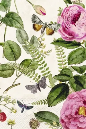 Última Oportunidad 5 SERVILLETAS CON FLORES METTE CREAM