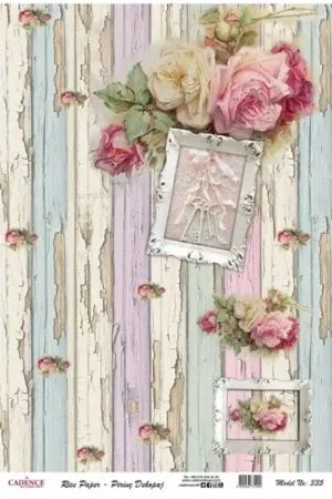 PAPEL DE ARROZ CADENCE ROSAS SOBRE TABLAS 30x41 CM Oferta Limitada