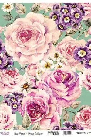 PAPEL DE ARROZ CADENCE ROSAS Y VIOLETAS 30x41 CM Lujoso