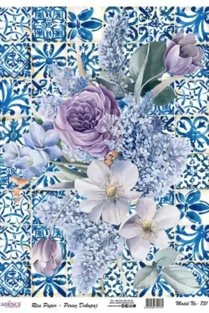 Devolución Gratuita PAPEL DE ARROZ CADENCE AZULEJOS AZUL Y FLORES 30x41 CM