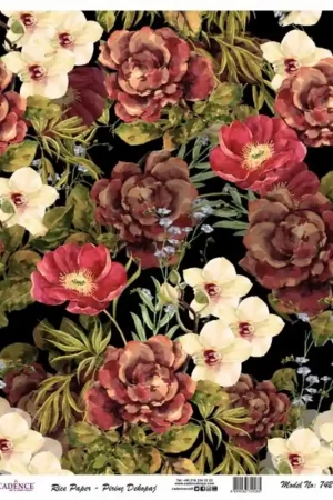 Moderno PAPEL DE ARROZ CADENCE FLORES FONDO OSCURO 30x41 CM