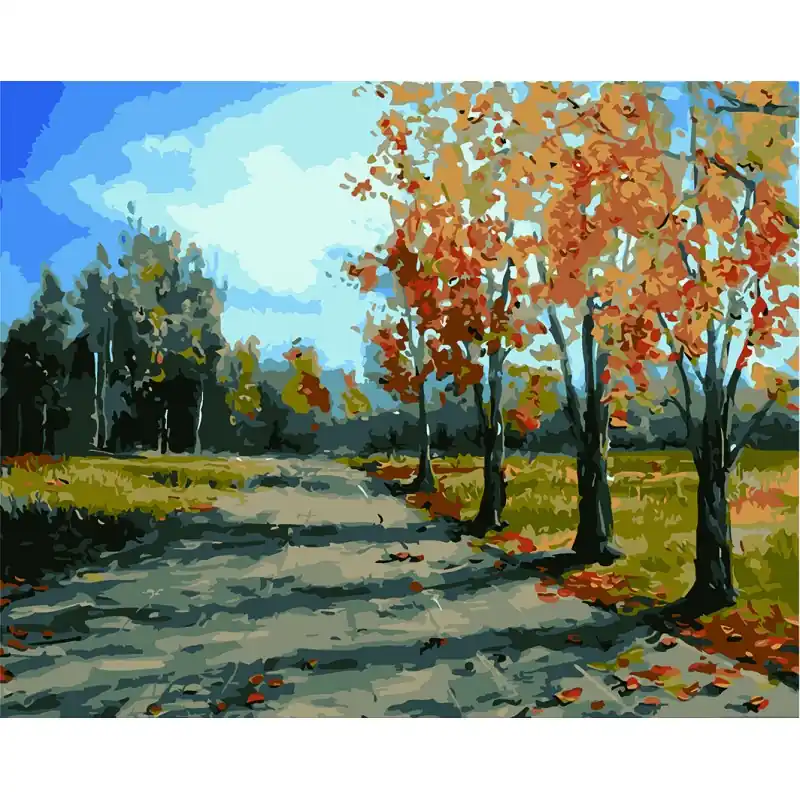 Oferta Limitada PINTAR POR NUMEROS - PAISAJE CAMINO OTOÑAL