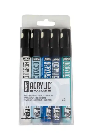 Promoción SET 5 ROTULADORES ACRYLIC MARKER TONOS AZUL PUNTA 1,2 MM