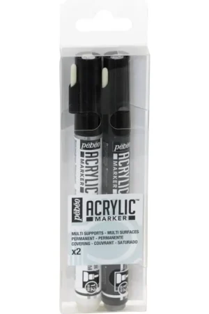 Garantía De Devolución De Dinero SET DE 2 ROTULADORES ACRÍLICOS MATE BLANCO Y NEGRO 1,2 MM