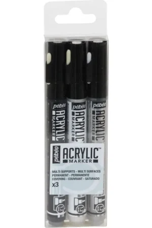 SET DE 3 ROTULADORES ACRÍLICOS MATE BLANCO, NEGRO Y PLATA 1,2 MM Stock Limitado