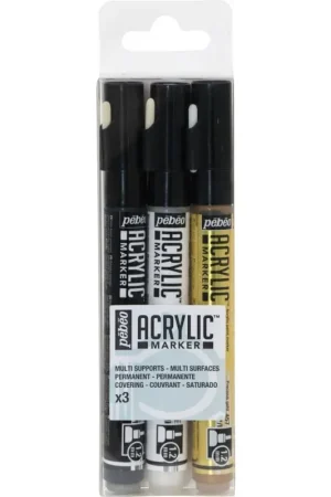 Ordena Ya SET DE 3 ROTULADORES ACRÍLICOS MATE BLANCO, NEGRO Y ORO 1,2 MM