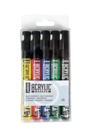 Garantía Incluida SET DE 5 ROTULADORES ACRILICOS PEBEO BASICOS 1,2 MM