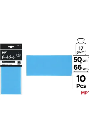 PAPEL SEDA AZUL TURQUESA 50 x 66 cm 10 Uds. Oferta